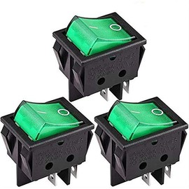 CLDIY DPST 4 Pins 2 Position On/Off Green LED Light Illuminated Boat Rocker Switch AC16A / 125V 16A / 250V 3pcs