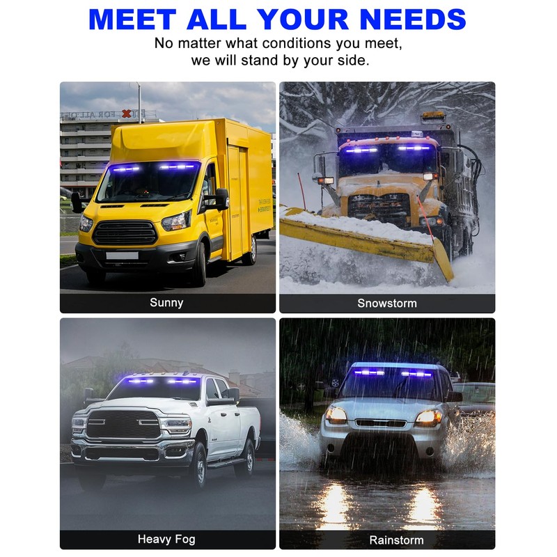 HLAUTO 6Z4J Emergency Dash Strobe Lights: 2x16.8 inch Blue White