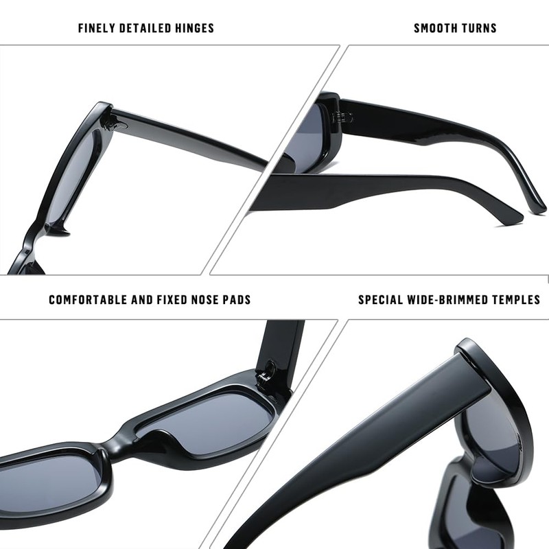 EJDHA Retro Rectangular Sunglasses for Women Black UV Protection (Transparent