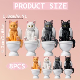 MAUDFEK 8 PCS Cat Figurine, Toilet Theme Cat Figures for Desk Decor, Assorted Black White Grey Yellow Cats, Cute Desk Accessories Collection for Office or Home