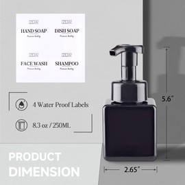 ZEJIA 250ML Foaming Soap Dispenser, 2-Pack Plastic Hand Soap Dispenser, Refillable Leakproof Foam Pump Bottle with Waterproof Labels, for Shampoo, Body Wash