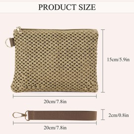 AdiStylinno Straw Clutch Purses for Women, Bohemian Straw Handbag Small Summer Beach Bag Wristlet Wallet with Zip (Coffee)