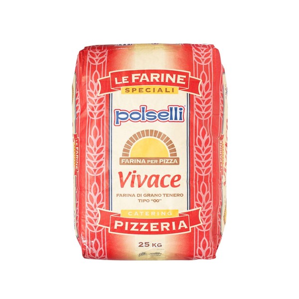 Polselli, Vivace, Tipo 00 double Zero Flour, for Pizza, Bread, Pastas, and more, All Natural, Unbleached, Unbromated, No Additives, Formulated for a 24-72 hour rise, (25 kg) 55 lbs by Polselli