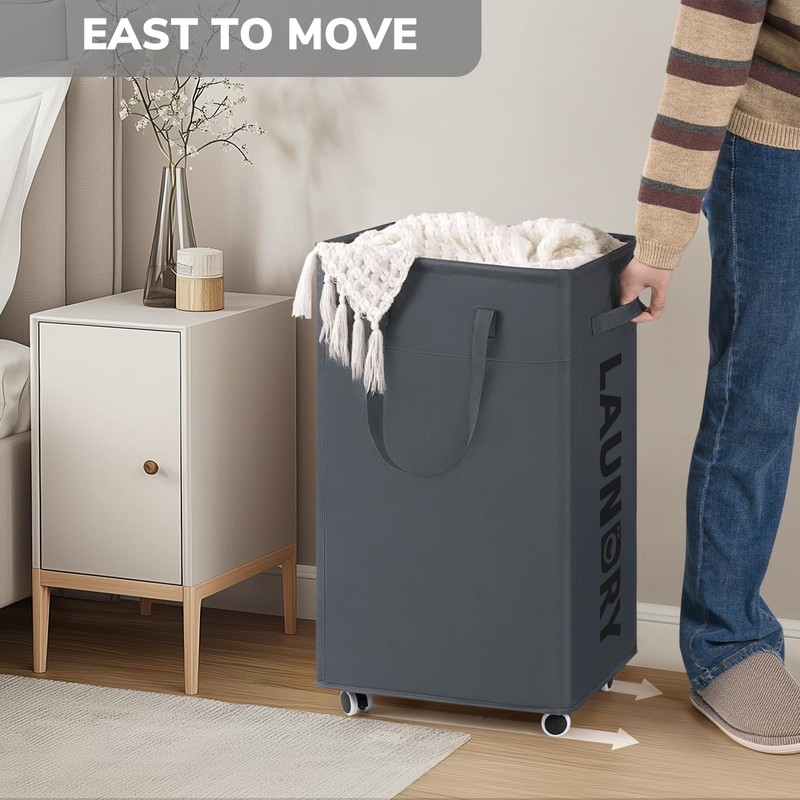 Goodpick Laundry Basket with Wheels, Laundry Hamper with Removable Wash
