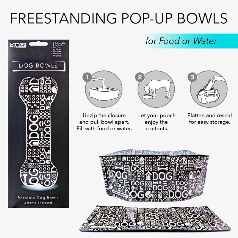 MODGY Collapsible Dog Food Bowl Dish, Reusable, Plastic Travel Size,