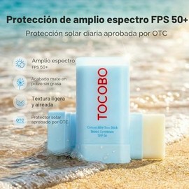 TOCOBO Cotton Airy Sun Stick SPF 50 - Protector solar mate coreano de amplio espectro para cara, tamaño de viaje, protector solar para control de sebo
