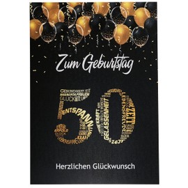 Elegant Greeting Card A5 Birthday Card with Number and Congratulations in German, Black/Gold