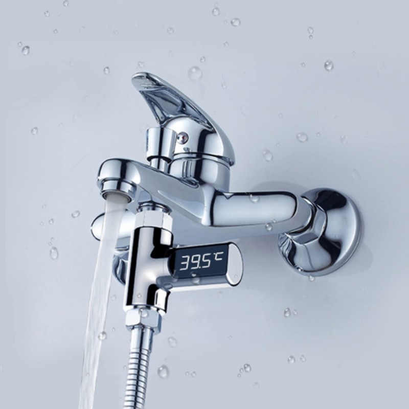 Bmocoen LED Display Shower Thermometer, Water Flow Self-Generating Shower Temperature