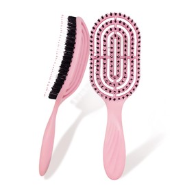 ZPTEE Anti Static Boar Bristle Hair Brush - Frizz Control & Detangler for Curly Hair Reduces Breakage, Adds Shine & Stimulates Scalp (Wet/Dry Use) -Heather Blush