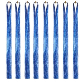 Hair Tinsel Extensions Kit Colorful Glitter Tinsel Hair Heat Resistant Sparkling Fairy Hair Accessories for Women Kids Girls (Blue, 42 Inch-8 Pcs)