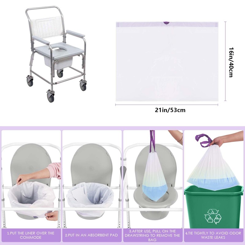 Elzrghs Commode Liners with Absorbent Pads for Bedside Commode, Commode