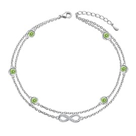 Wasee August Birthstone Anklet Bracelet for Women 925 Sterling Silver Peridot Birthstone Adjustable Infinity Anklets Birthday Anniversary Christmas Bracelet/Anklets Jewelry for Women