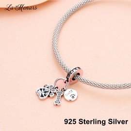 LaMenars Cute Paw & Bone Dangle Charms for 925 Sterling Silver for Women's Bracelets & Necklaces Dangle Pendant for Christmas Valentine's Day Mother's Day Gifts for Girls