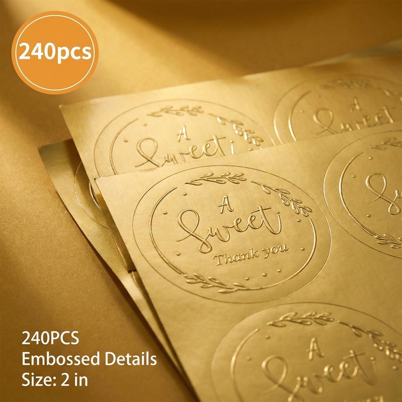 240 Pcs A Sweet Thank You Stickers, 2 Inch Gold