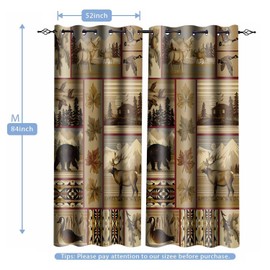MIZSYE Retro Rustic Blackout Curtains Bear Deer Plaid Snowy Mountain Chalet Farmhouse Window Drapes Black Swan Lake Water Room Darkening Window Treatments for Bedroom Living Room 52x84inch CLDWMS0248