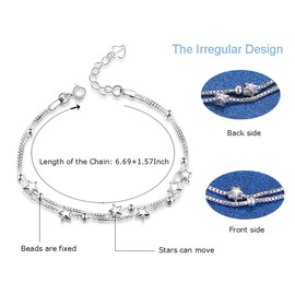 Tusuzik Elegant Mini Stars Beaded Charm Bracelet 925 Sterling Silver Box Chain Layered Bracelet,Adjustable Friendship Link Bracelet Jewelry for Women