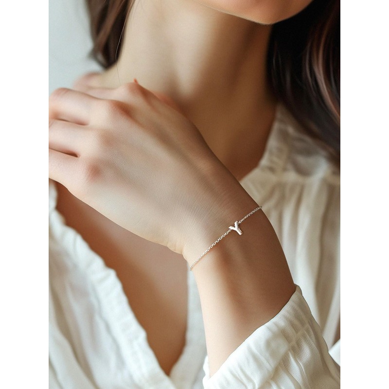 Silvora S925 Sterling Silver Initial Letter Bracelet, Meaningful Initial Bracelet
