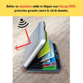 Générique Schutzhülle für Karten, Aluminium, RFID-Blockierung, Anti-Hacking, Kreditkarte, Hartschale, für CB, Geldscheine, Münzen. 6 Fächer + 1 multifunktionales Überlebenswerkzeug., Schwarz ,