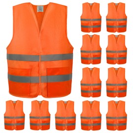 VOCHIC 12 Pack Safety Vests with Pockets- Reflective High Visibility,Hi Vis Mesh Vest for Men/Women,Work,Construction,Walking