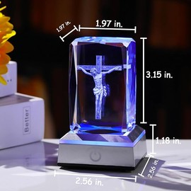 YWHL 3D Jesus Cross Figurine with Colorful Light Base, Laser Engraved Crucifix Religious Gift for Women Friends, Good Friday and Easter Day Christian Cross Decor
