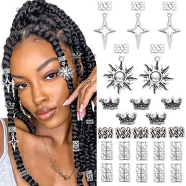 VENOFEN 25PCS Silver Hair Jewelry Viking Hair Accessories Cross Braid Clips Crown Loc Dreadlock Jewelry Viking Beard Beads Hair Peadant Multi Style Hair Decoration for Women and Men