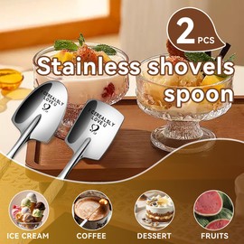 WORTHBUY 4 Pcs Shovel Shape Coffee Dessert Spoon Anniversary Birthday Valentines Gifts for Couple Husband Wife Stainless Steel Ice Cream Espresso Coffee Fruits Spoo 6 Inch