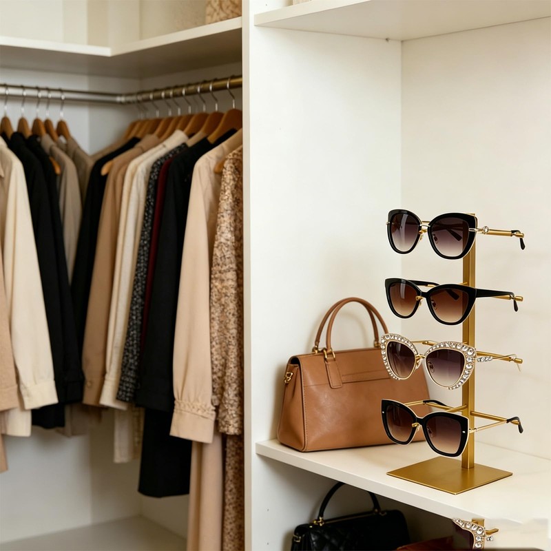 KMtilsh 3-Tier sunglass display stand Removable sunglass organizer Gold