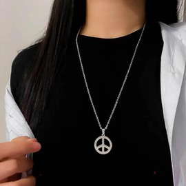 Vacaonio Vintage Peace Sign Pendant Necklace Silver Peace Sign Necklace Peace Circle Necklace Chain Love Peace Choker Necklace Love Peace Symbol Necklace Jewelry for Women