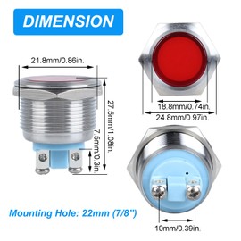 DMWD 5Pcs 22mm 12V-24V 15mA Energy Saving LED Indicator Waterproof IP67 Metal Signal Light Pilot Dash Lamp 7/8" Mounting Hole for Car Truck Boat (Mixed Color: Red Yellow Blue Green White)