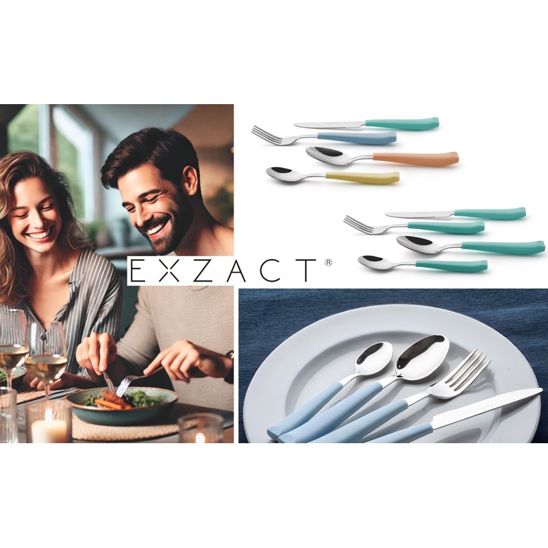 EXZACT Cutlery Set Coloured 16pcs Stainless Steel, Silverware with Coloured