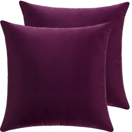 HERAYLI Velvet Decorative Throw Pillow Covers, Soft Square Cushion Case Home Decor for Living Room Couch Bed Sofa, Set of 2 Pack, Eggplant Purple, 18x18 Inch