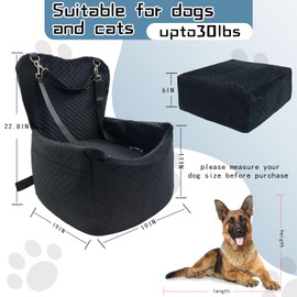 Small Dog Car Seat with Memory Foam Sponge - Thick Cushion for Medium Dogs Under 35 lbs - Detachable Washable Dog Bed for Car - Includes Storage Pockets for Dog Food Toys - Ensure Comfortable Ride