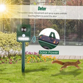 Solar Ultrasonic Pest Repeller Outdoor Animal Repeller with Ultrasonic Sound Motion Sensor and Flashing Light Keep Animals Away Repellent Squirrels Mouse Bird Cat Dog Bat
