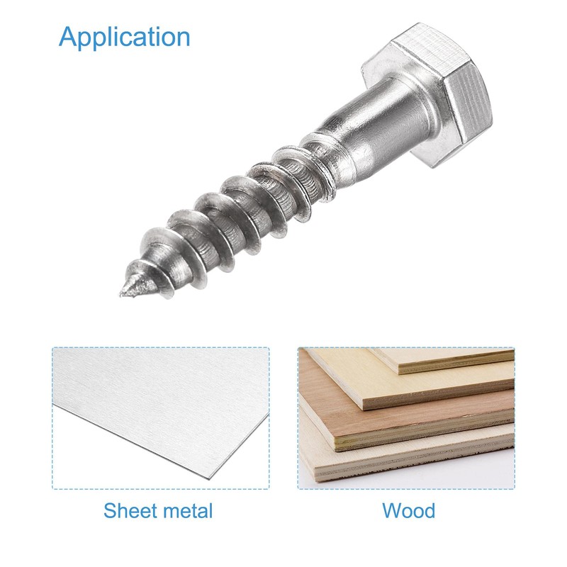 sourcing map Hex Lag Screws, M8 x 40mm 304 Stainless