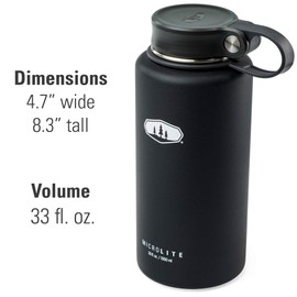 Gsi Outdoor MicroLite 1000 Twist 33 fl.oz. Vakuum isolierte Edelstahl-Wasserflasche, schwarz