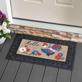 Evergreen Patriotic Sassafras Mat Inserts, Interchangeable Front Door Mat Outdoor Entrance, Indoor Door Mats for Entryway, 22 x 10 Inches Sassafras Doormat Inserts (RWB Rooster)
