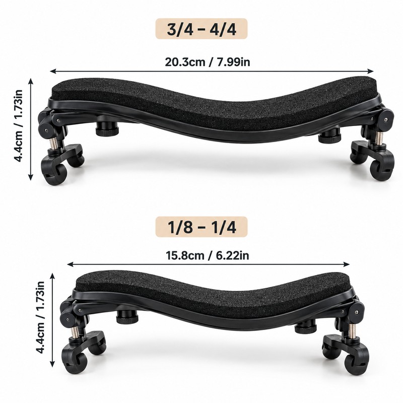 Adjustable Violin Shoulder Rest for 1/8–1/4 and 3/4–4/4 Violins –