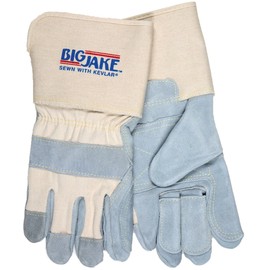 MCR Safety 1718 Big Jake Cow Leather Gunn Pattern Men's Gloves with 4-1/2-Inch Gauntlet Cuffs, Natural Pearl/Yellow, XL, 1-Pair