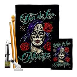 Angeleno Heritage La Catrina Rose Garden House Flag Kit Fall Day of Dead Dia De Los Muertos Fiesta Mexican Party Autumntime Decoration Banner Small Yard Gift Double-Sided, Made in USA