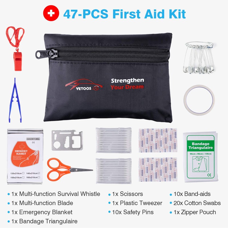 Vetoos Car Roadside Emergency Kit with Jumper Cables, Auto Vehicle