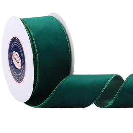 VATIN 2.5 inch X 10 Yards Metallic Green Wired Christmas Velvet Ribbon,Continuous Velvet Ribbon with Green Back for Christmas Tree Decoration, Gift Wrapping Crafts