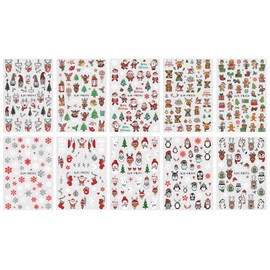 JMEOWIO 10 Sheets Christmas Glitter Nail Art Stickers Decals Self-Adhesive Cute Winter Holiday Silver Snowflake Nail Supplies Nail Art Design Decoration Accessories