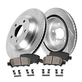 Callahan Brake Parts Rear Brake Kit For INFINITI FX50 2009-13 |M35h 2013 |M37 2011-13 |M56 2011-13 |Q50 2014-24 - Drilled & Slotted Disc Rotors with Ceramic Brake Pads, EBYK034110