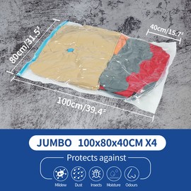 CrazyLynX Cube Vacuum Storage Bags (Jumbo 4 Pack) 100x80x38cm Reusable Space Saver Bags, Double Zip Seal for Duvets, Clothes, Blankets for Travel and Home