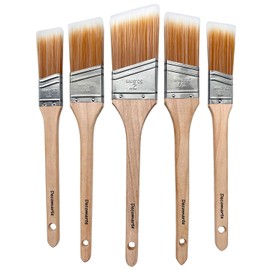 Thin Soft Bristle Long-Handled Wood Angled Sash Stain Brush for Painting Doors, Furniture, Wall Trim, House Touch Ups, Enamel Home Decorating Lacquer Paint Brush Pack Assorted