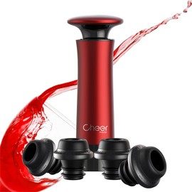 CheerModa Wine Stopper Set of 4 x 1 Pump, Wine Stopper Set, with Date Function, Stylish Design, 4 Colorful Colors, Wine Vacuum Storage, Oxidation, Long Lasting Freshness, Convenient Drinking Item,