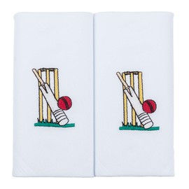 Cricket Hankies - White Handkerchiefs for Men Cotton with Embroidered Cricket Stumps Bat and Ball Design