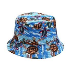 Ocean Creatures Sea Life Beach Fishing Reversible Bucket Hat Style - All Over Print Multicolor (Blue Sea Turtles)