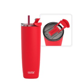 asobu Aqualina Stainless Steel Insulated Water Bottle with Interchangeable Hot and Cold Lid and Built in Straw (Red)