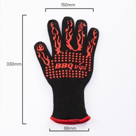 BBQtrips BBQ Gloves, Oven Gloves, Heat Resistant Grilling Gloves, Grill Cut-Resistant Gloves, 932 Degree F Non-Slip Kitchen Safe Cooking Gloves for BBQ, Grilling, Cooking, Red 1 Pair